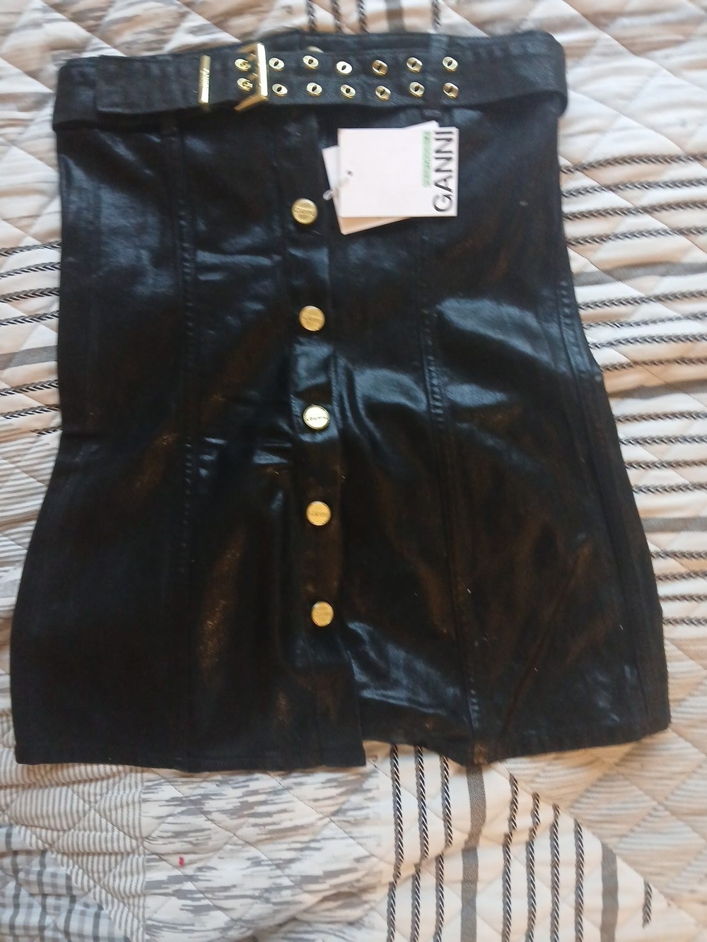 GANNI Black Denim Coated Tube Top with Belt – Size 32 – NWT
